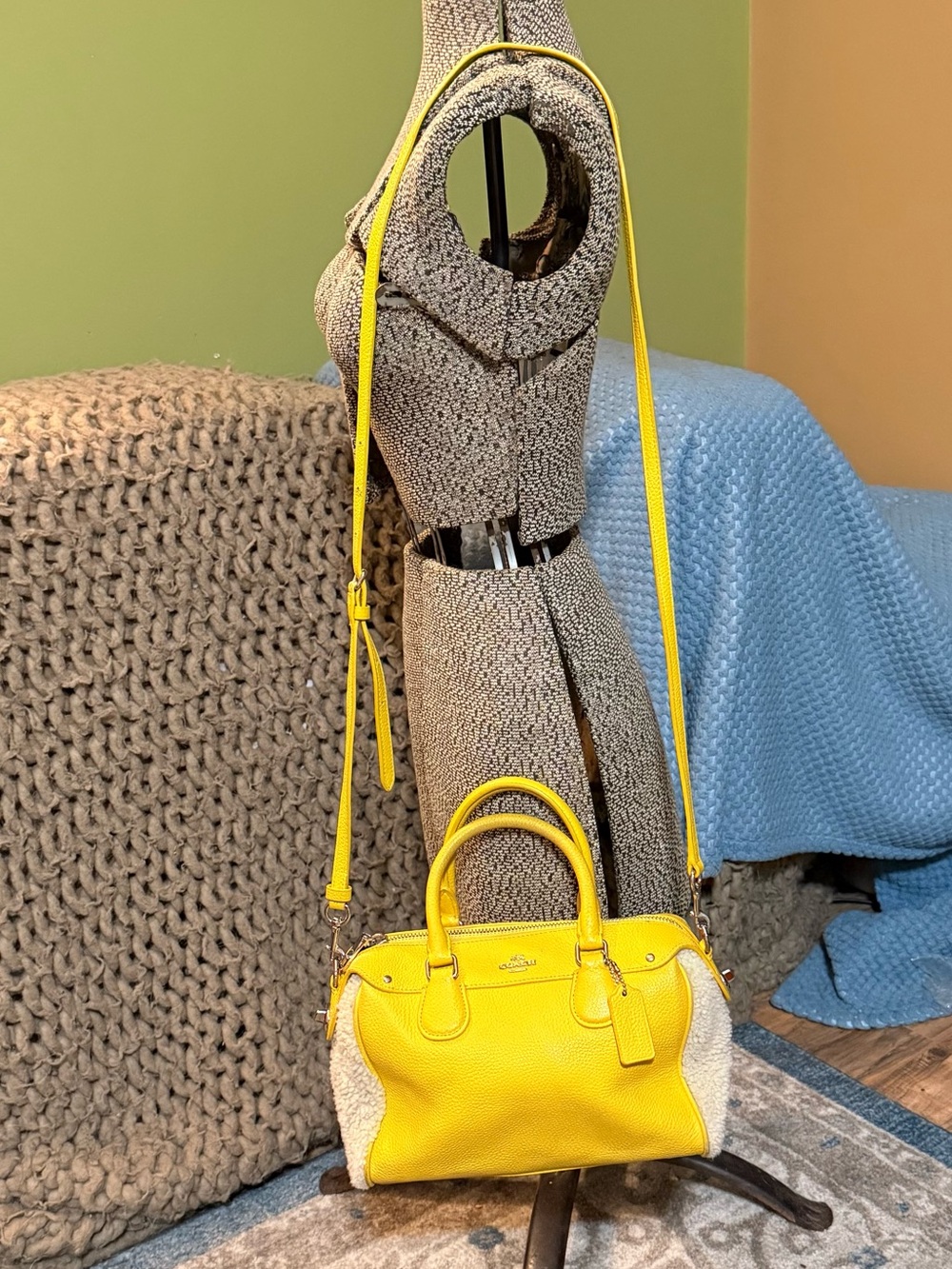 Coach Mini Bennett Shearling satchel w/crossbody strap & coin purse